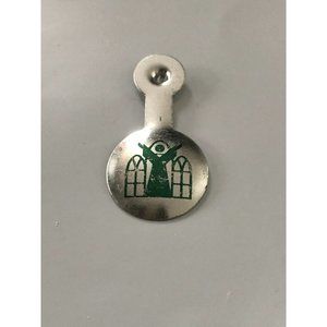 Vintage Church Angel stained glass green chrome Pinback Button Metal Tab Tin Pin